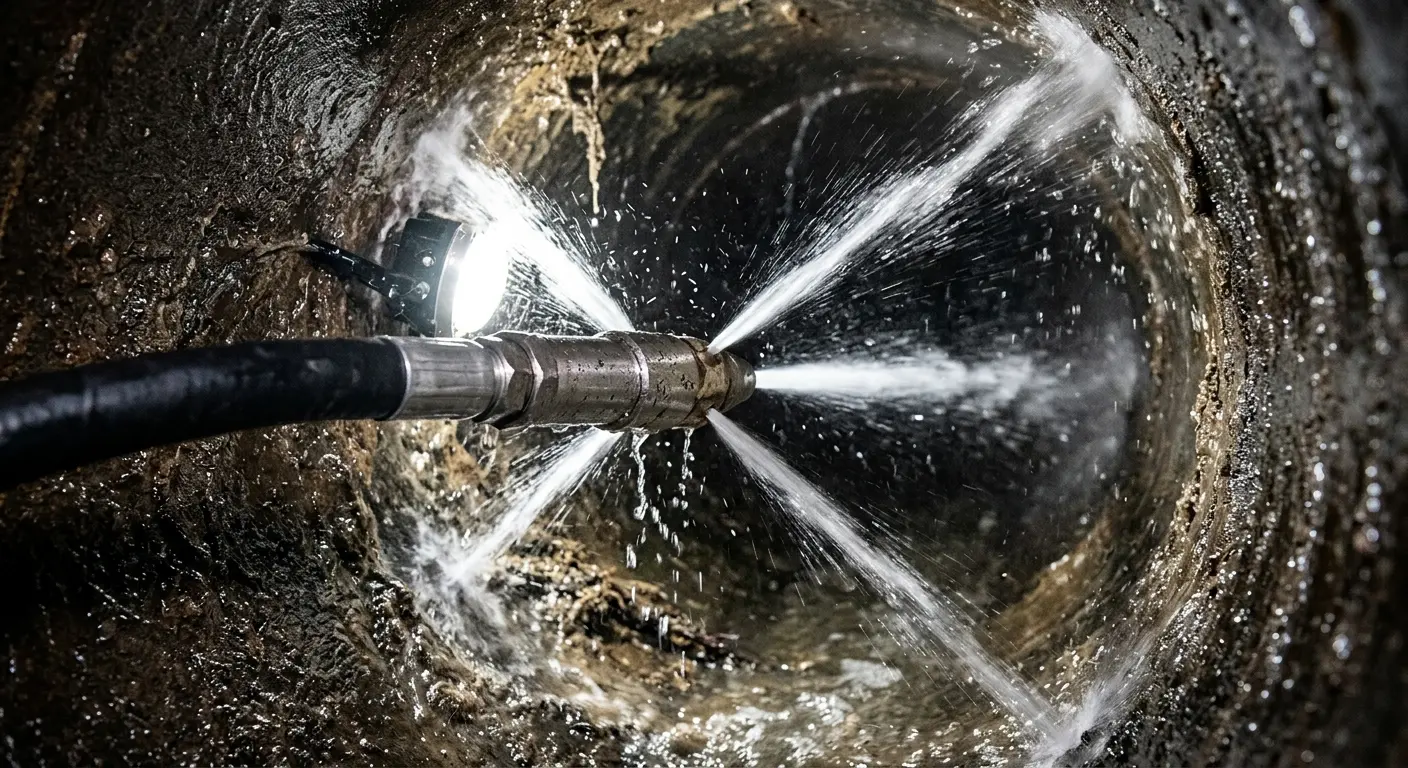 High-pressure hydro jetting nozzle cleaning sewer pipe for Storm Drain Cleaning in Libertyville